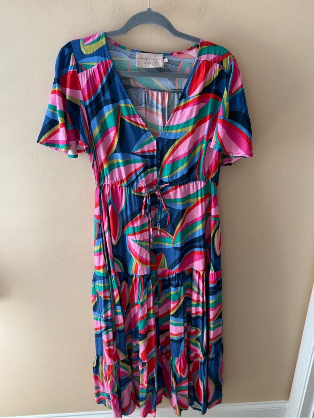 White Closet Elements Maxi‎ Dress Vneck Sheath Abstract rayon Size Small